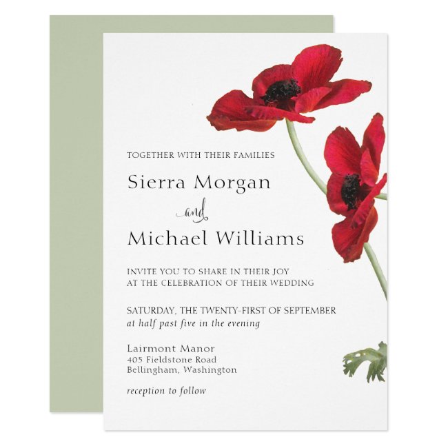 Modern Elegant Red Floral Botanical Wedding Invitation