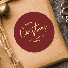Modern Elegant Red Gold Christmas Holiday Classic Round Sticker