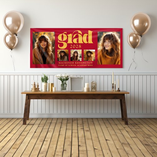 Modern Elegant Red Gold Graduation Photo Collage  Banner