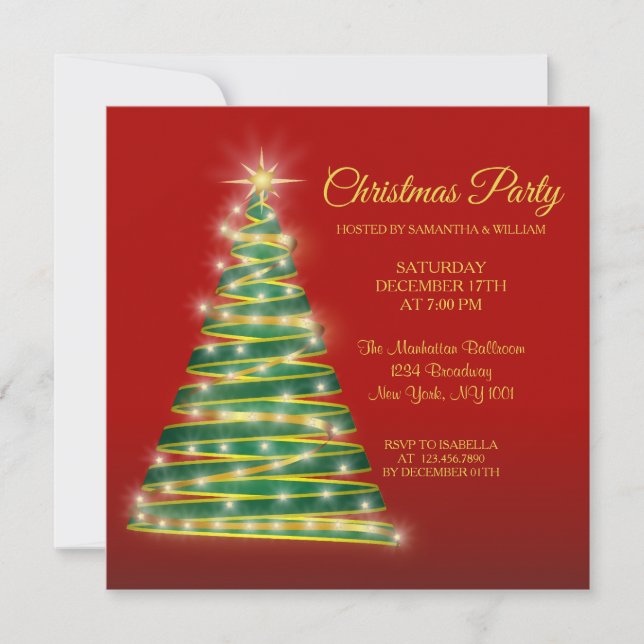 Modern Elegant Red Gold Green Christmas Invitation (Front)