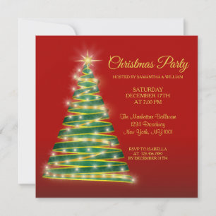 Modern Elegant Red Gold Green Christmas Invitation