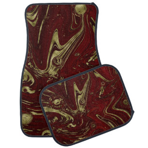 Modern Elegant Red & Gold Marble Swirl Car Floor Mat