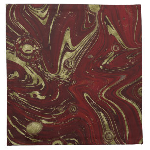 Modern Elegant Red & Gold Marble Swirl Cloth Napkin
