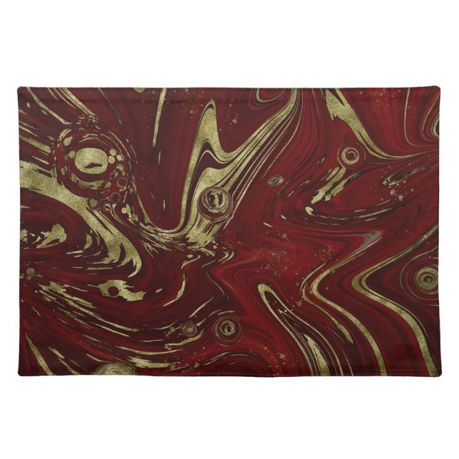 Modern Elegant Red & Gold Marble Swirl  Cloth Placemat (Front)