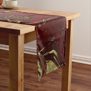Modern Elegant Red & Gold Marble Swirl  Short Table Runner