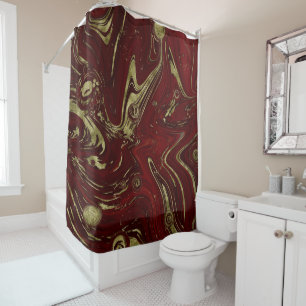 Modern Elegant Red & Gold Marble Swirl Shower Curtain