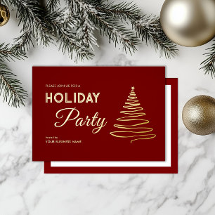 Modern Elegant Red Gold Office Holiday Party Foil Invitation