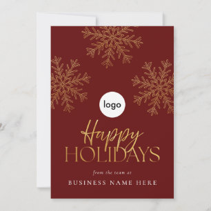 Modern Elegant Red Gold Snowflake Business Holiday Card