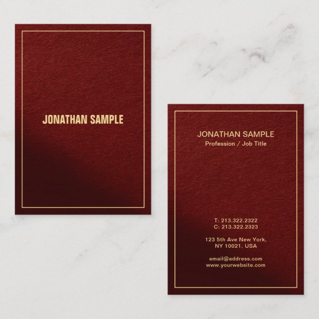Modern Elegant Red & Gold Template Mighty Vertical Business Card (Front/Back)