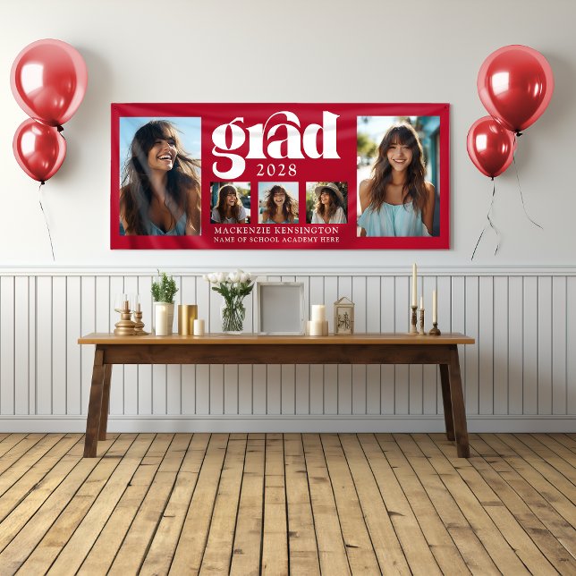 Modern Elegant Red Graduation Photo Collage  Banner (Modern Elegant Red Graduation Photo Collage Banner)