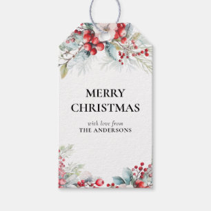 Modern Elegant Red Holly Berries Christmas Gift Tags