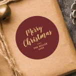 Modern Elegant Red Merry Christmas Family  Classic Round Sticker<br><div class="desc">Contact with me if you need help.</div>