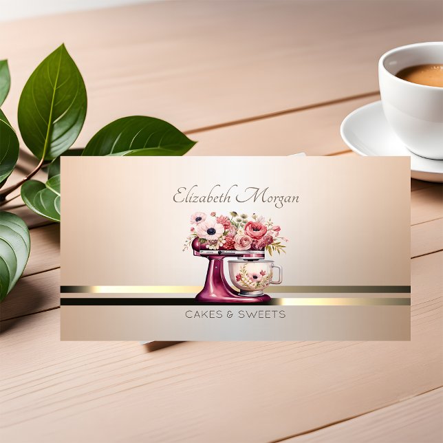 Modern Elegant Red Mixer Flowers Bakery Luminouse  Business Card (Creator Uploaded)