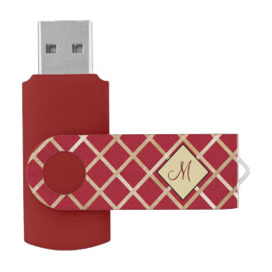 Modern Elegant Red Monogram Personalize USB  Flash Drive