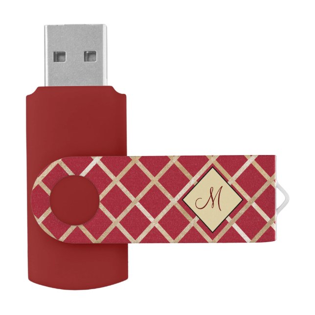Modern Elegant Red Monogram Personalize USB  Flash Drive (Opened)