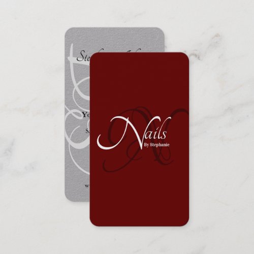 Modern Elegant Red Monogram Typography Nail Artist Business Card