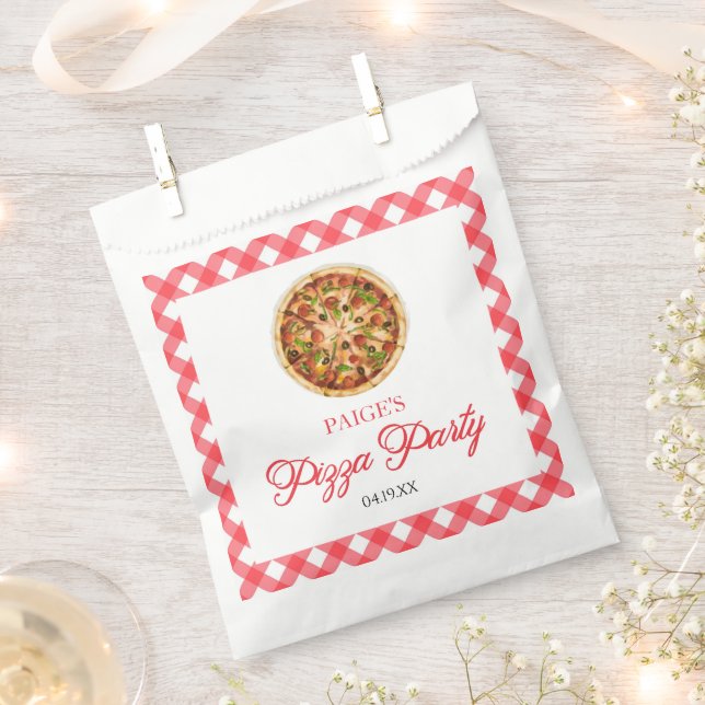 Modern Elegant Red Pizza Party Birthday Party Favor Bag (Clipped)
