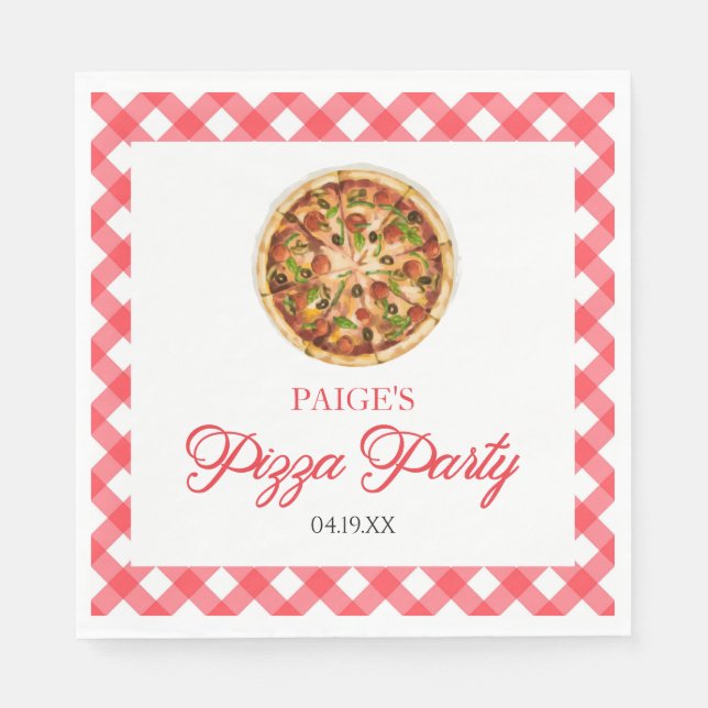 Modern Elegant Red Pizza Party Birthday Party Napkins (Front)