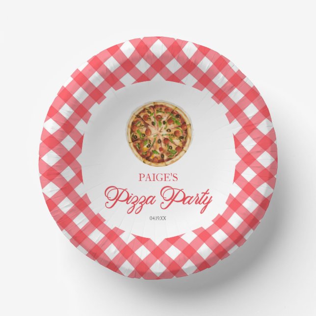Modern Elegant Red Pizza Party Birthday Party Paper Bowls (Front)