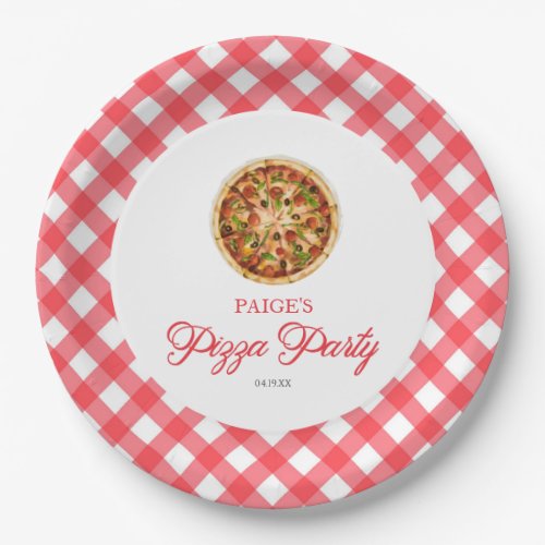 Modern Elegant Red Pizza Party Birthday Party Paper Plates