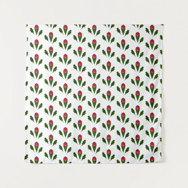Modern Elegant Red Roses & Green Holly Pattern Tapestry (Front)