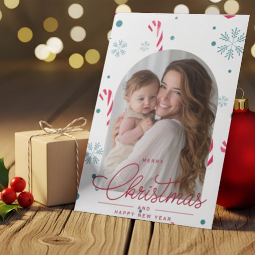 Modern Elegant Red Script Photo Merry Christmas Holiday Card