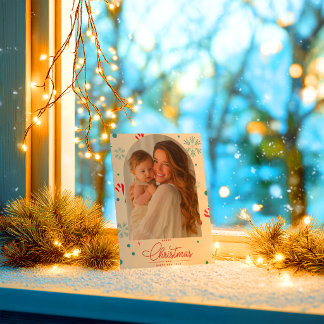 Modern Elegant Red Script Photo Merry Christmas Note Card