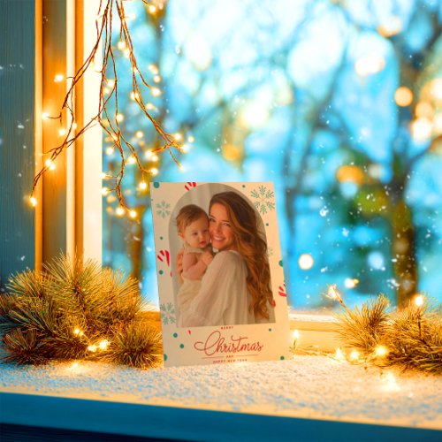 Modern Elegant Red Script Photo Merry Christmas Note Card