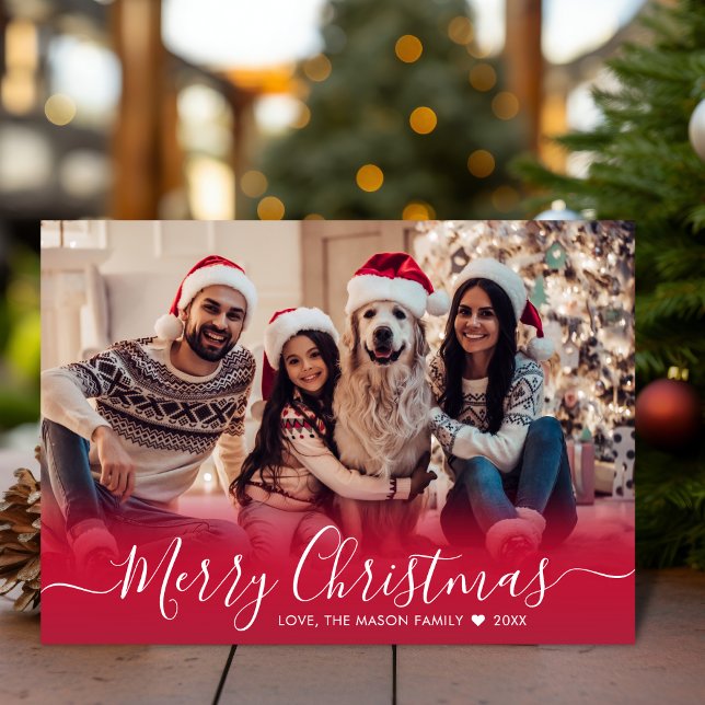 Modern Elegant Red Typography 2 Photo Christmas Holiday Card (Creator Uploaded)