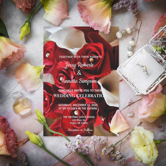 Modern Elegant Red White Floral Wedding Custom Invitation (Creator Uploaded)