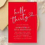 Modern Elegant Red White Hello 30th Birthday Party Invitation<br><div class="desc">Celebrate your big 3-0 with our Modern Elegant Red and White Hello 30th Birthday Party Invitation! Featuring a striking combination of bold red and crisp white, this stylish invitation exudes sophistication and energy. Sleek typography and contemporary design elements make it the perfect way to announce your milestone celebration. Personalize it...</div>