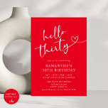 Modern Elegant Red White Hello 30th Birthday Party Invitation<br><div class="desc">Celebrate your big 3-0 with our Modern Elegant Red and White Hello 30th Birthday Party Invitation! Featuring a striking combination of bold red and crisp white, this stylish invitation exudes sophistication and energy. Sleek typography and contemporary design elements make it the perfect way to announce your milestone celebration. Personalize it...</div>