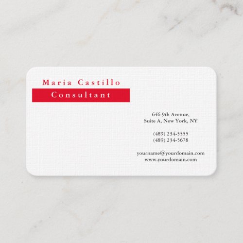 Modern Elegant Red White Minimalist Business Card