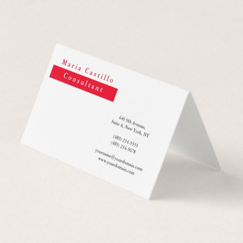 Modern Elegant Red White Minimalist Business Card