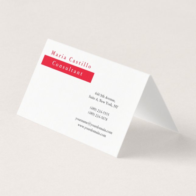 Modern Elegant Red White Minimalist Business Card (Front)