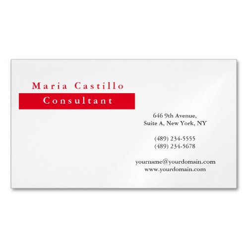 Modern Elegant Red White Minimalist Business Card Magnet
