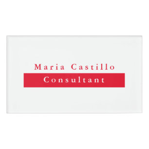 Modern Elegant Red White Minimalist Name Tag