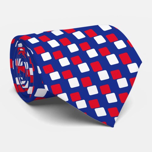 Modern Elegant Red  White Squares on Blue Neck Tie