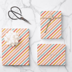 Modern Elegant Retro Colorful Stripes Pattern Wrapping Paper Sheets