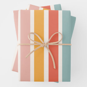 Modern Elegant Retro Colorful Stripes Pattern Wrapping Paper Sheets