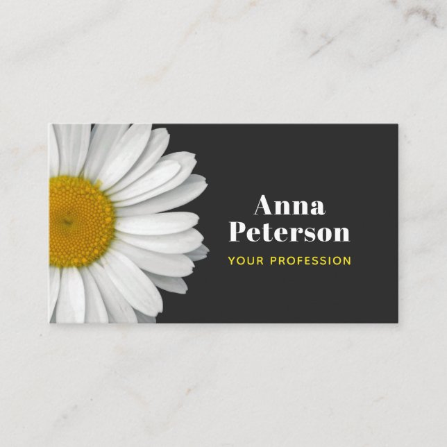 Modern Elegant Retro Daisy Black Yellow Business Card (Front)