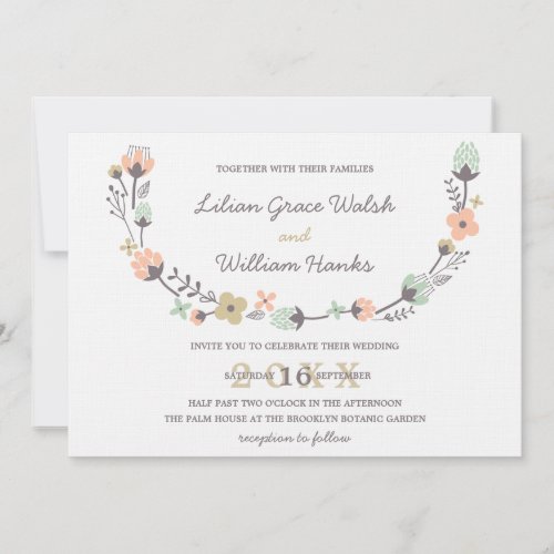 Modern Elegant Retro Floral Wreath Wedding Personalized Invite