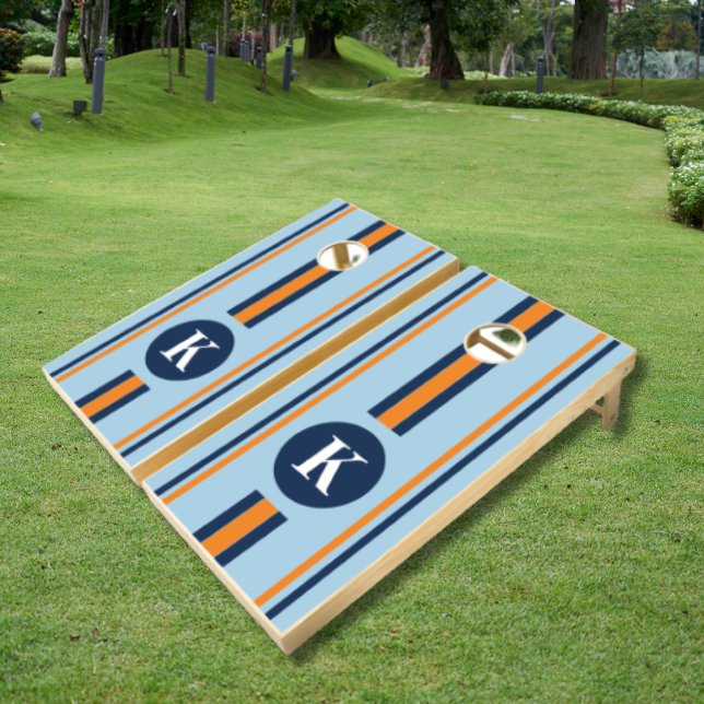 Modern Elegant Retro Stripes Monogram Family Name Cornhole Set (Modern Elegant Retro Stripes Monogram Family Name Cornhole Set)