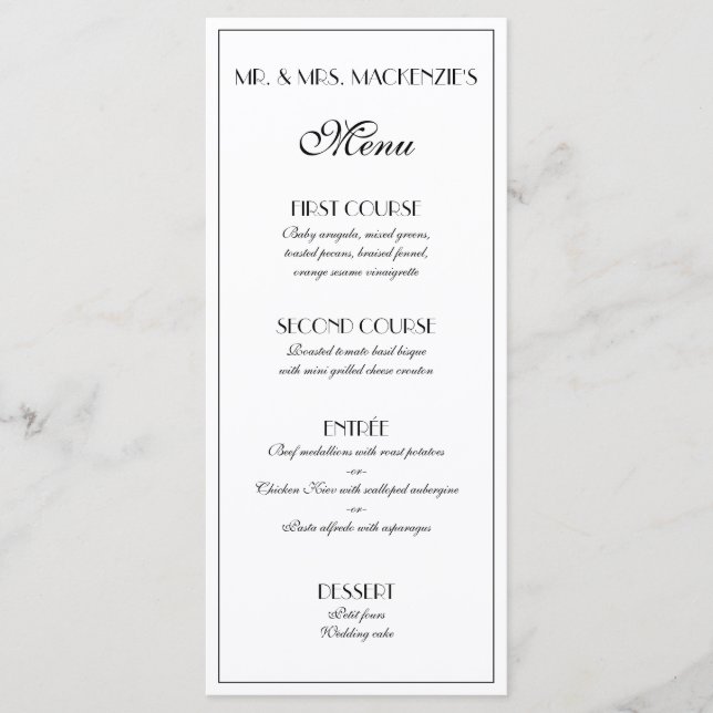 Modern Elegant Roaring 20s Wedding Photo Menu (Front)
