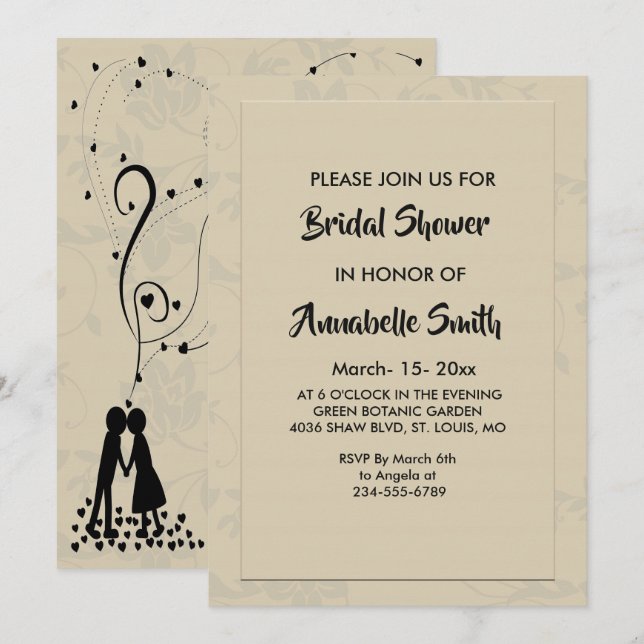 Modern Elegant Romantic Bridal Shower Invitation (Front/Back)