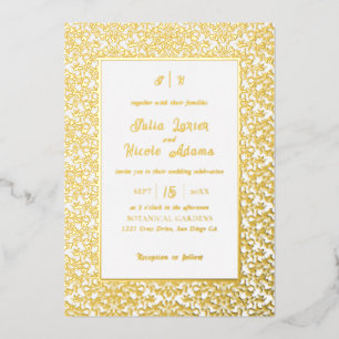 Modern Elegant Romantic Floral Wreath Wedding Foil Invitation