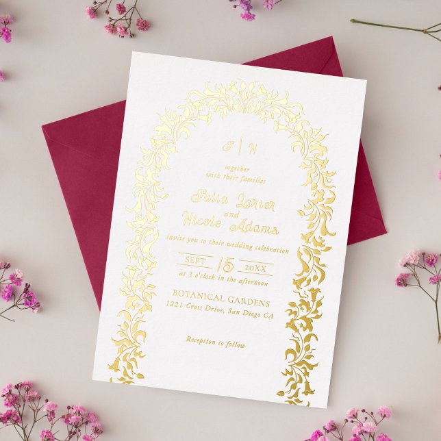 Modern Elegant Romantic Floral Wreath Wedding Foil Invitation (Creator Uploaded)