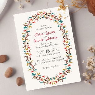 Modern Elegant Romantic Floral Wreath Wedding Invitation