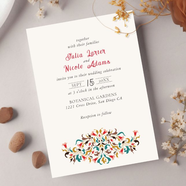 Modern Elegant Romantic Floral Wreath Wedding Invitation (Creator Uploaded)