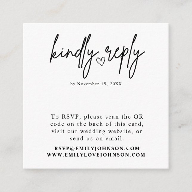 Modern Elegant Romantic QR Code Wedding RSVP Enclosure Card (Front)